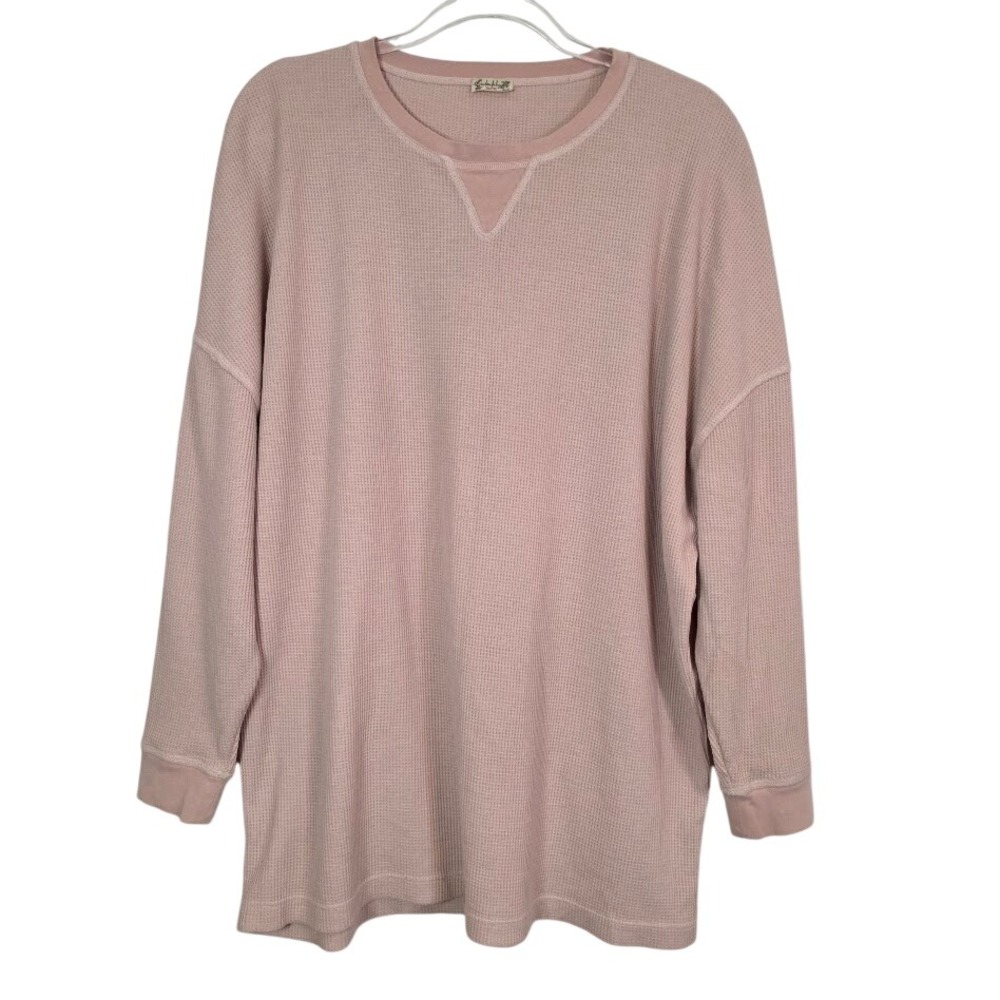 Intimately Free People XS Early Night Thermal Top Pink Waffle Knit Oversized